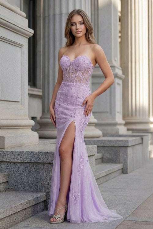 Mermaid Strapless Corset Lace Prom Dress with Slit – Prom Dress by KissProm | Available at KissProm