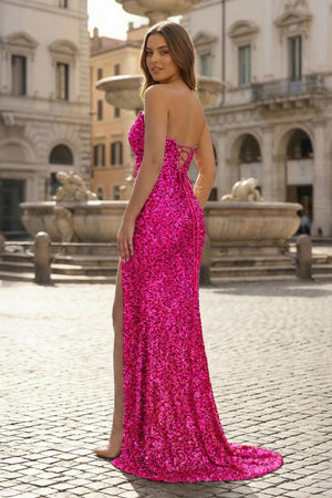 Sparkly Golden Sheath Sequins Long Prom Dress with Slit – Prom Dress by Kissprom | Available at KissProm