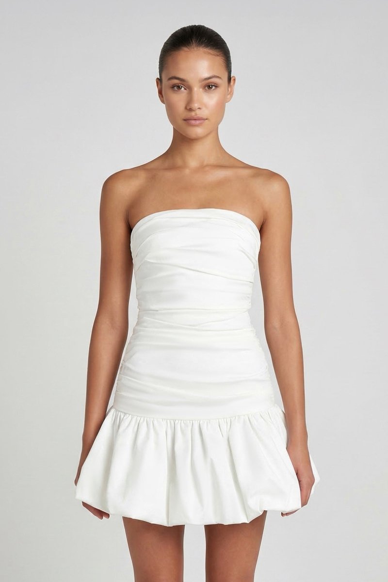 Strapless Ruched A-Line Graduation Dress With Ruffled – Graduation Dresses by KissProm | Available at KissProm