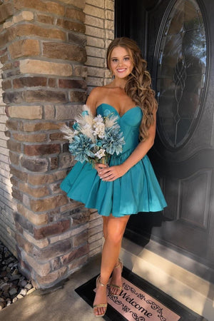 Verde | Sage Green Strapless Satin Short Homecoming Dresses