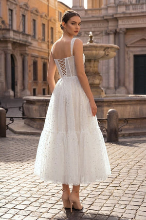 Straps Short Tulle White Homecoming Dress - KissProm