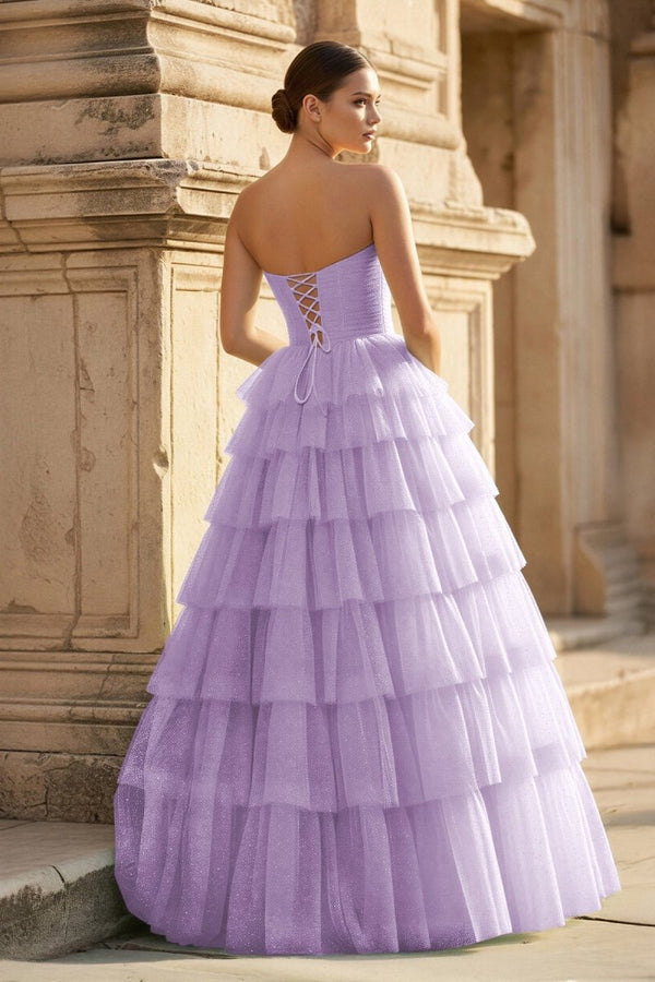 Mint Green Sweetheart Tulle Tiered A - Line Long Prom Dress with Slit - KissProm
