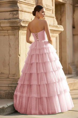 Mint Green Sweetheart Tulle Tiered A - Line Long Prom Dress with Slit - KissProm