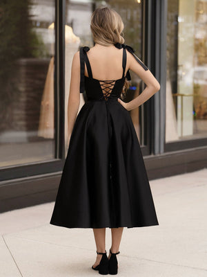 Charlotte |A line Sweetheart Satin Tea Length Homecoming Dress