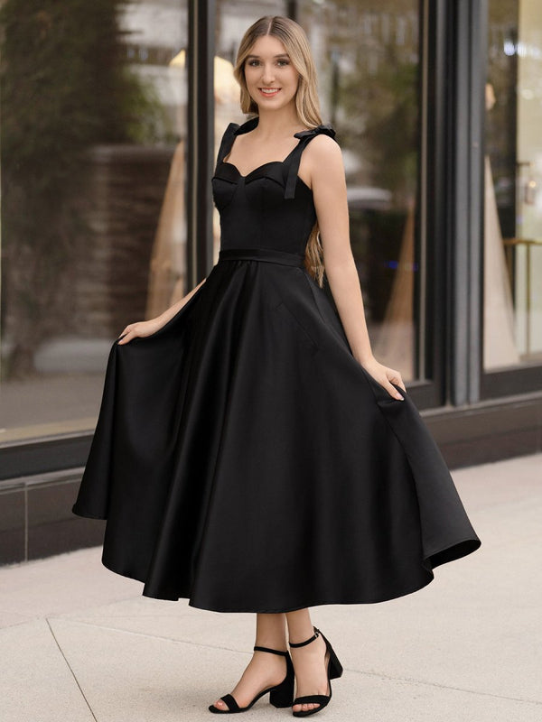 Charlotte |A line Sweetheart Satin Tea Length Homecoming Dress