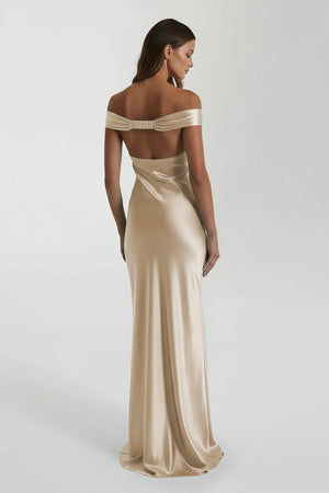 Aqua Off The Shoulder Sheath Satin Long Prom Dress – Prom Dresses by KissProm | Available at KissProm