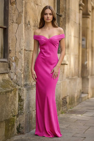 Aqua Off The Shoulder Sheath Satin Long Prom Dress – Prom Dresses by KissProm | Available at KissProm