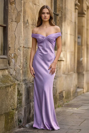Aqua Off The Shoulder Sheath Satin Long Prom Dress – Prom Dresses by KissProm | Available at KissProm
