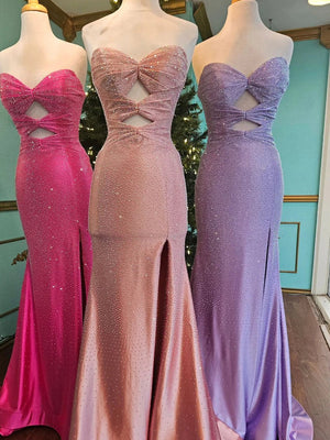 Glitter Mermaid Yellow Sweetheart Cut-out Long Prom Dress with Beading – Prom Dresses by KissProm | Available at KissProm