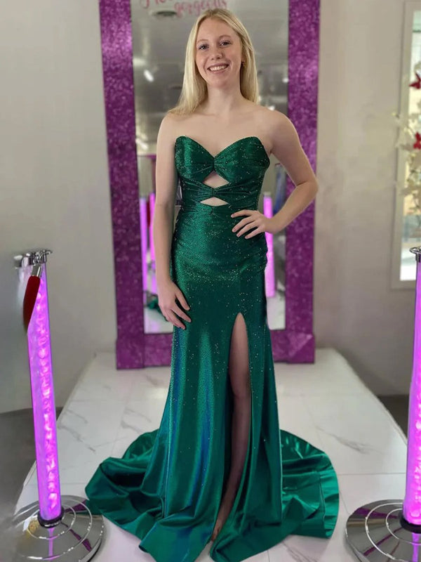 Glitter Mermaid Yellow Sweetheart Cut-out Long Prom Dress with Beading – Prom Dresses by KissProm | Available at KissProm