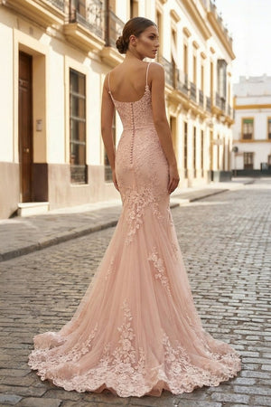 Mermaid Sweetheart Sleeveless Floor - Length Tulle Prom Dress With Appliqued - KissProm