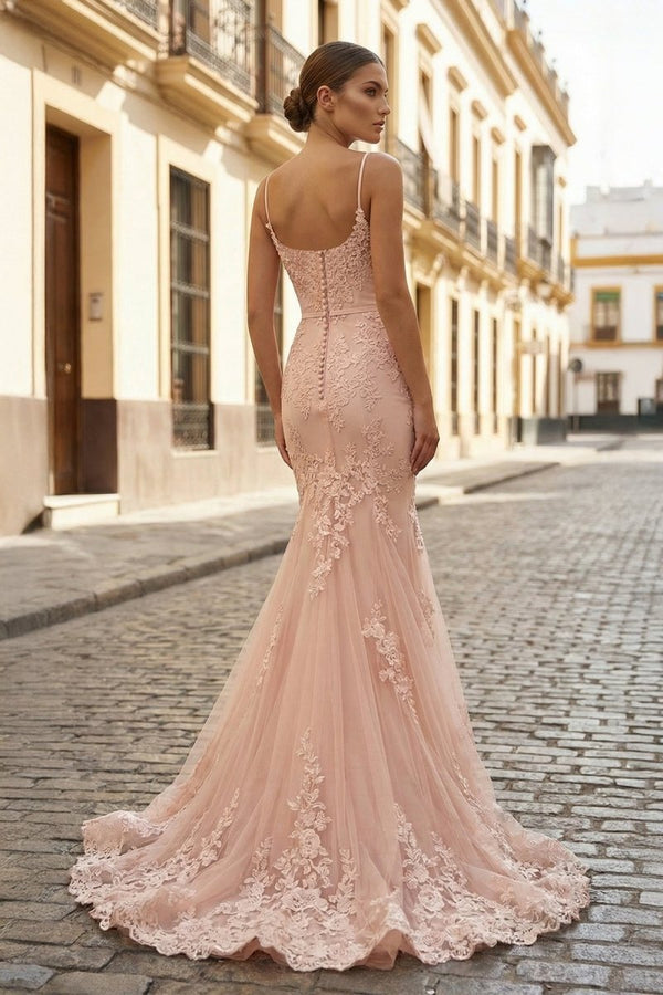 Mermaid Sweetheart Sleeveless Floor - Length Tulle Prom Dress With Appliqued - KissProm
