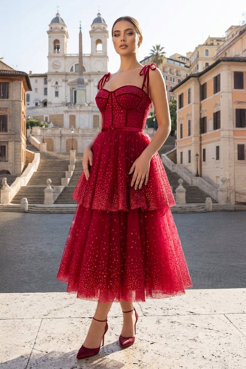 Tulle Dark Red Glitter Homecoming Dress - KissProm