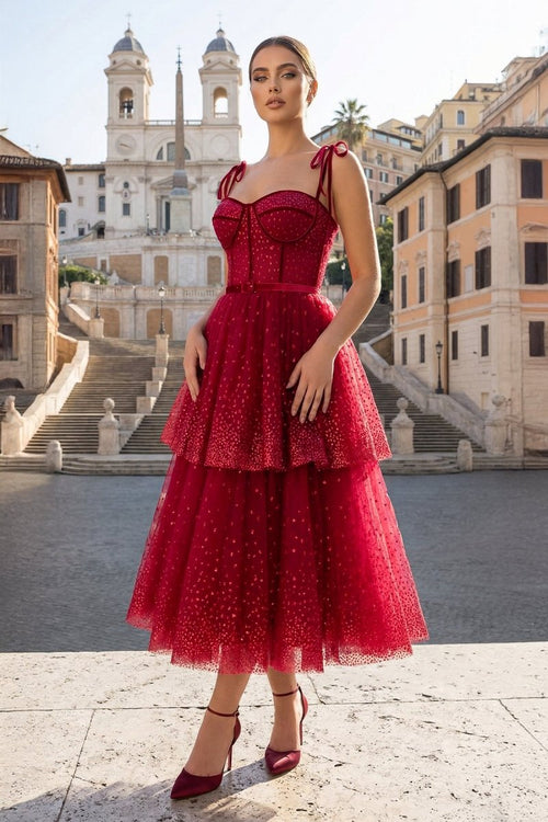Tulle Dark Red Glitter Homecoming Dress - KissProm