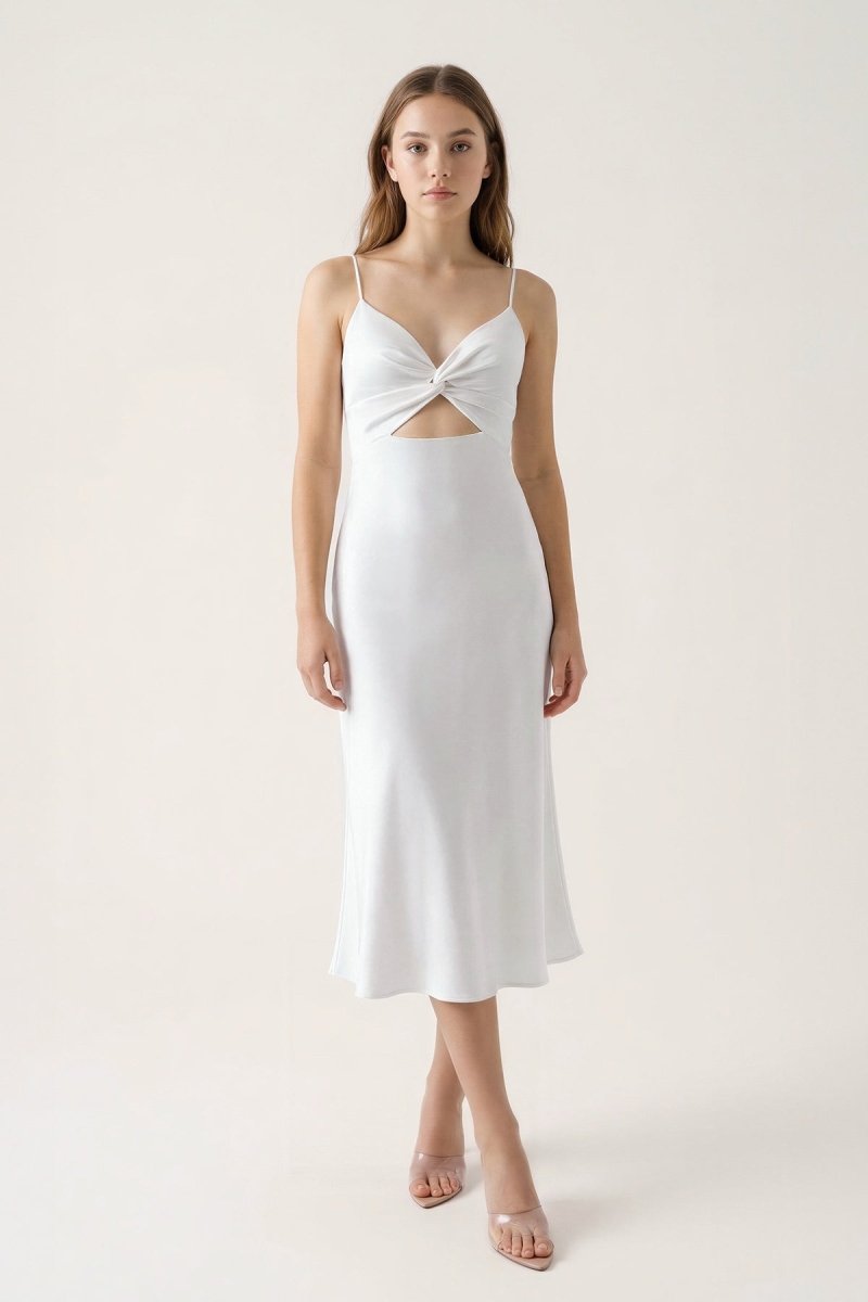 Twist Front Cut - Out Midi Graduation Dress - KissProm