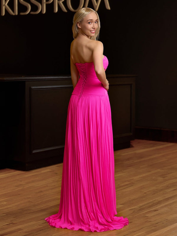 Sweetheart Keyhole Pleated A-Line Prom Dress – Prom Dress by KissProm | Available at KissProm