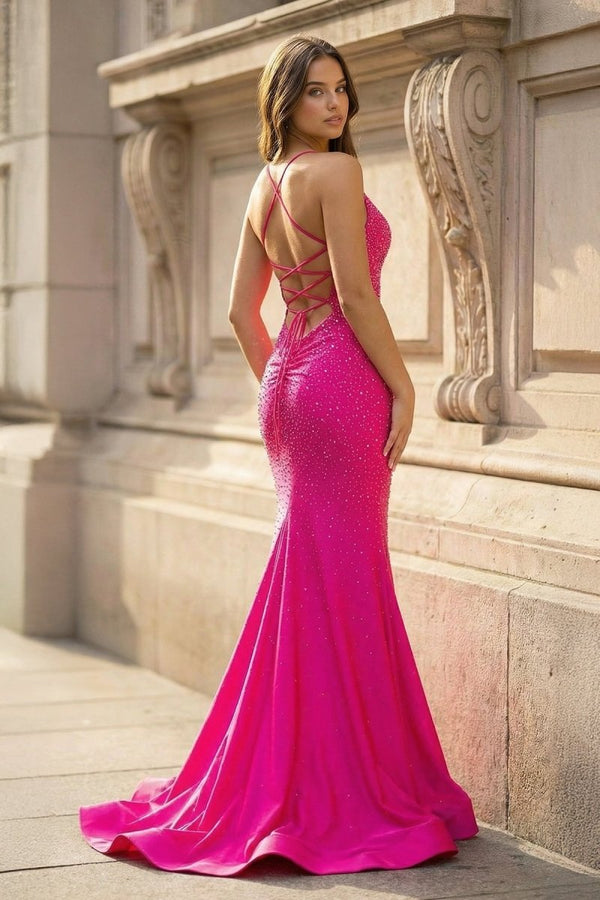 Mermaid V Neck Glitter Satin Prom Dress – Prom Dress by KissProm | Available at KissProm