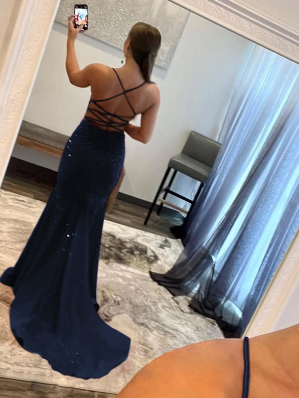 Mermaid V Neck Glitter Satin Prom Dress – Prom Dress by KissProm | Available at KissProm