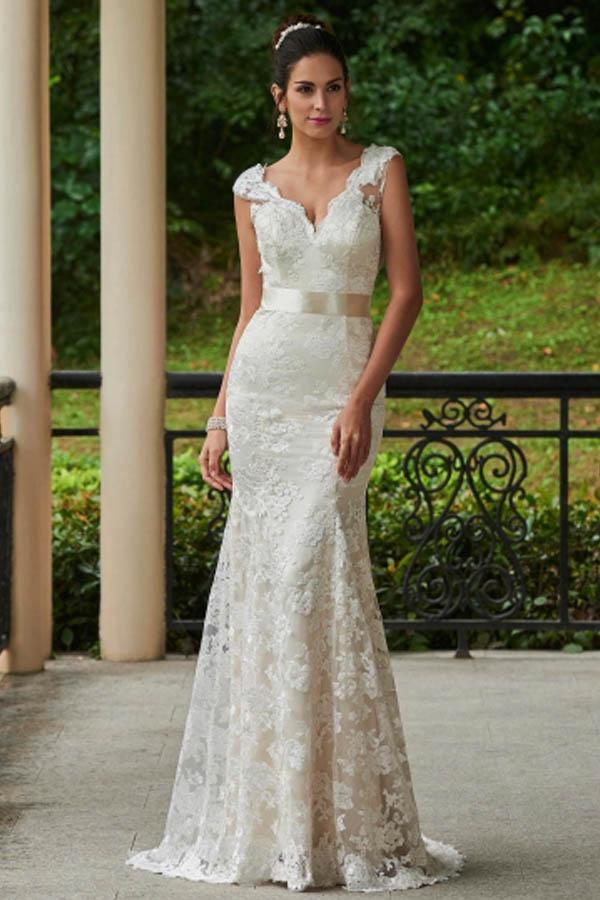 Classic Mermaid V-Neck White Lace Backless Wedding Bridal Dress – Wedding Dresses by KissProm | Available at KissProm