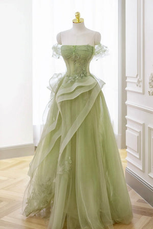 Green Tulle Lace Long Prom Dress with Corset, Green Formal Party Dress – Prom Dress by KissProm | Available at KissProm