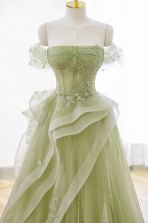Green Tulle Lace Long Prom Dress with Corset, Green Formal Party Dress – Prom Dress by KissProm | Available at KissProm