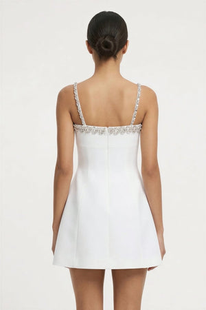 White A - Line Mini Graduation Dress With Beaded - KissProm