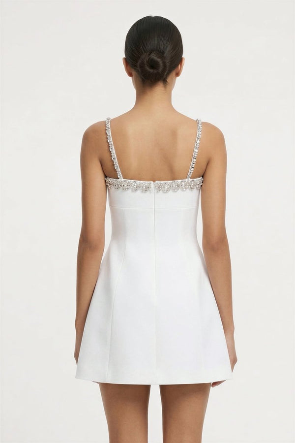 White A - Line Mini Graduation Dress With Beaded - KissProm