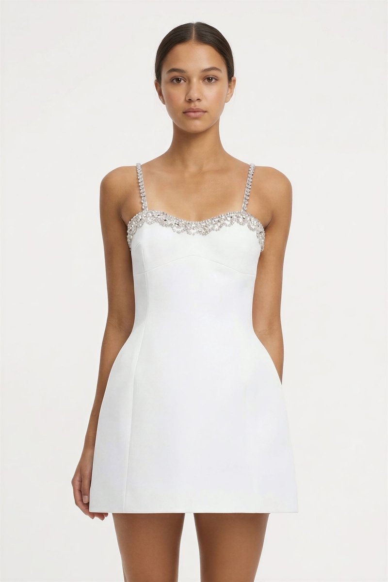 White A - Line Mini Graduation Dress With Beaded - KissProm