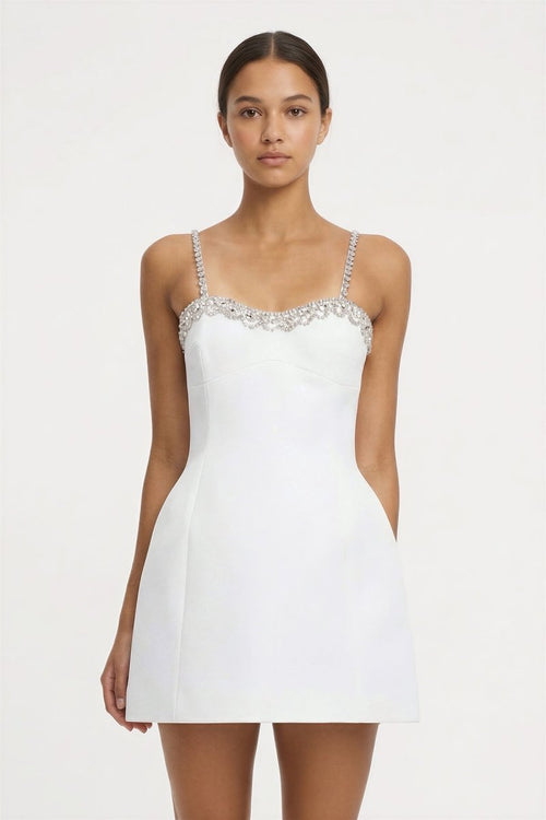 White A - Line Mini Graduation Dress With Beaded - KissProm