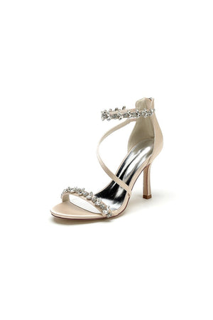 White Elegant High Heels with Crystal and Silver Accents - KissProm