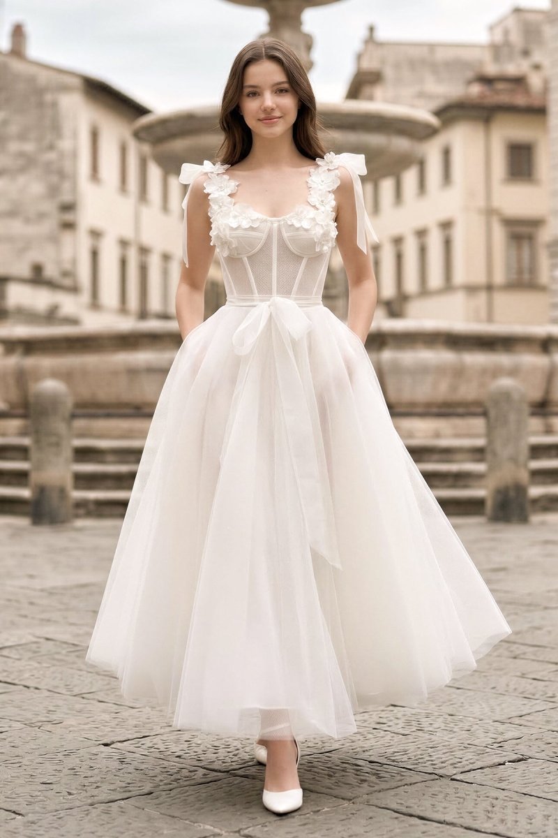White Homecoming Dress with Flowers - KissProm