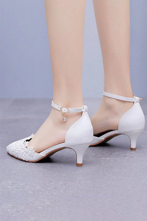 White Lace Embellished Stiletto Pointed Toe Sandals - KissProm