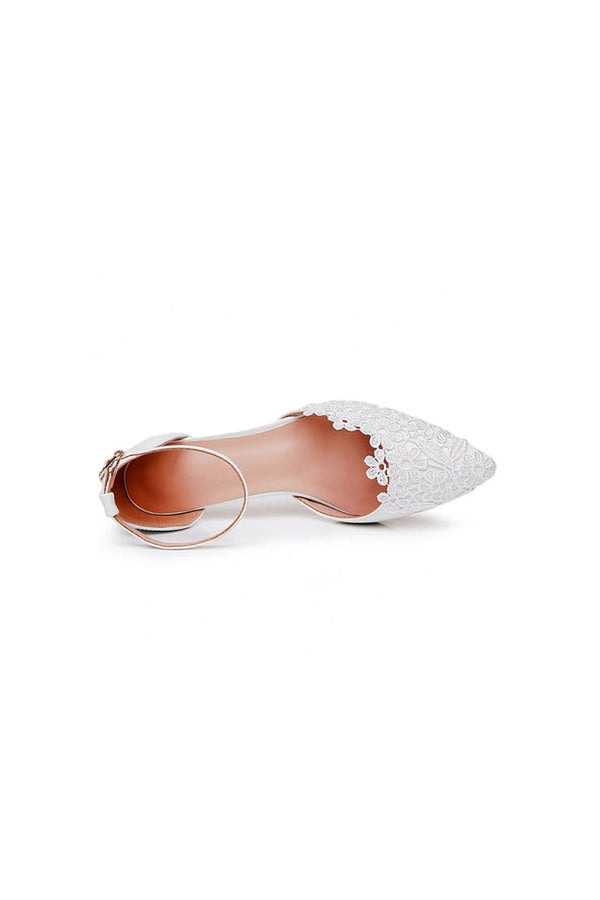 White Lace Embellished Stiletto Pointed Toe Sandals - KissProm