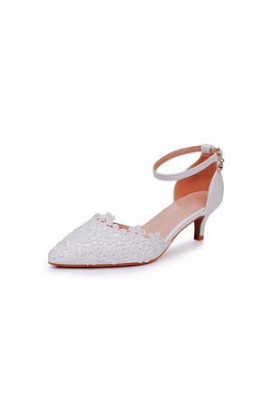 White Lace Embellished Stiletto Pointed Toe Sandals - KissProm