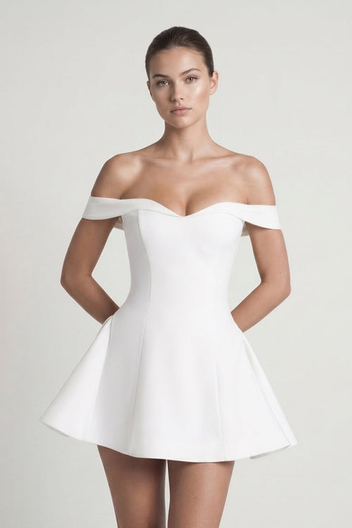 White Off - the - Shoulder A - Line Graduation Dress - KissProm