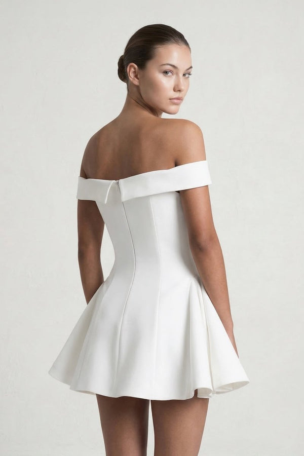 White Off - the - Shoulder A - Line Graduation Dress - KissProm