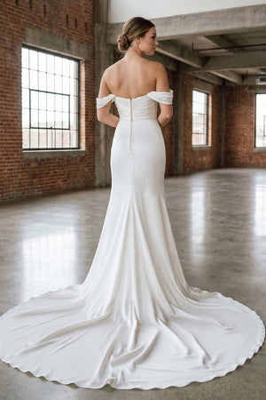 White Pearls Off - the - Shoulder Mermaid Long Wedding Dress - KissProm