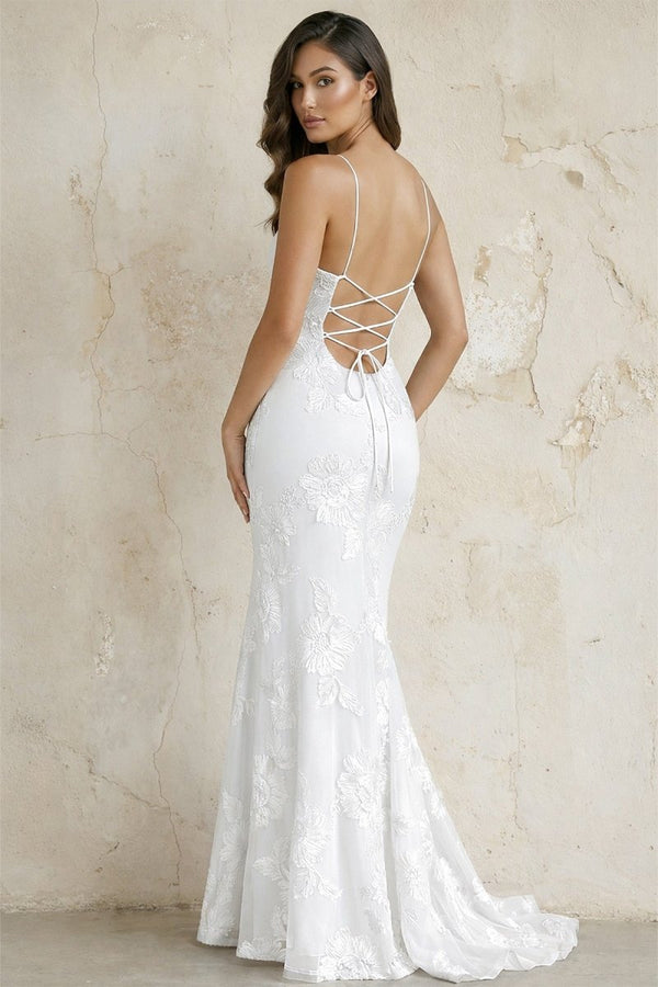 Sky Blue Spaghetti Straps Mermaid Tulle Long Prom Dresses With Appliques – Prom Dress by KissProm | Available at KissProm