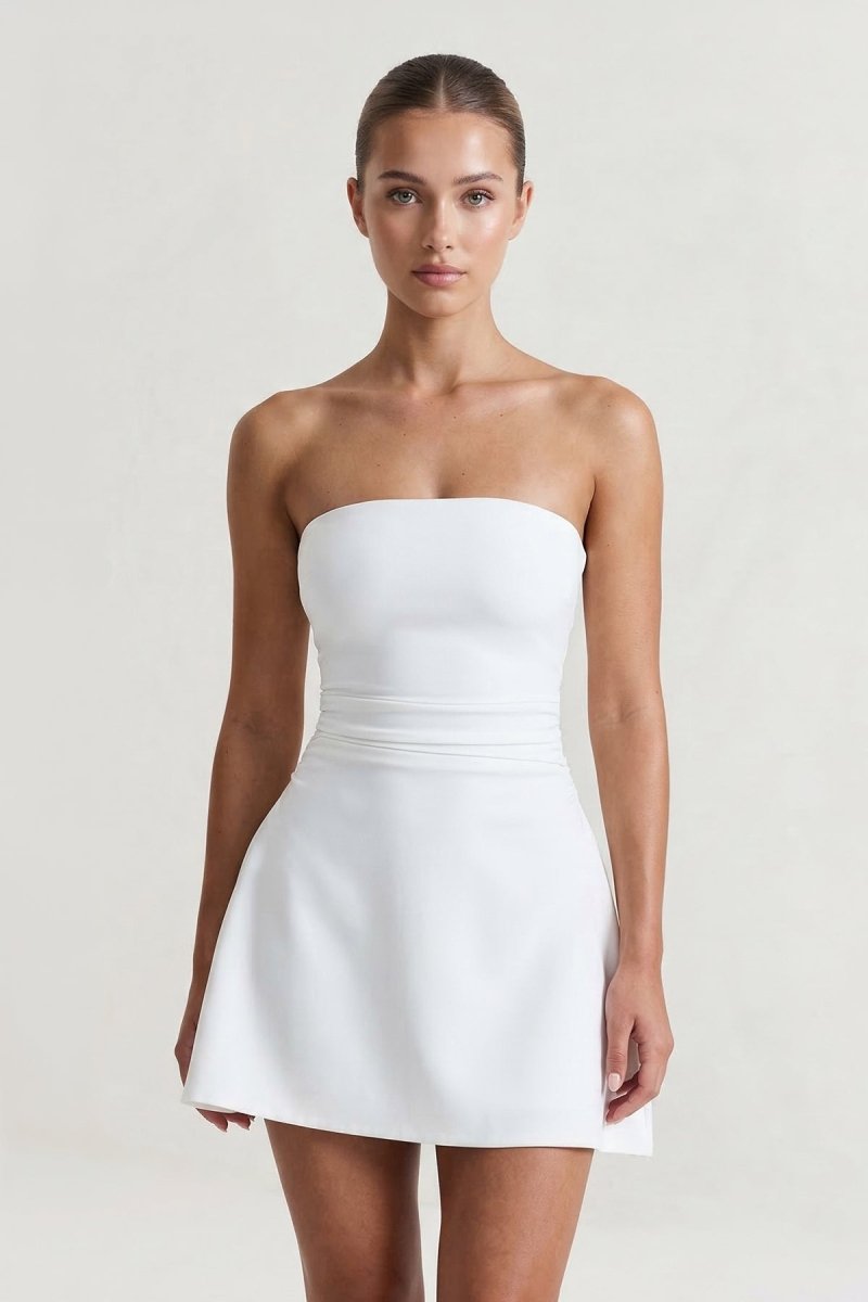 White Strapless A-Line Mini Graduation Dress – Graduation Dresses by KissProm | Available at KissProm