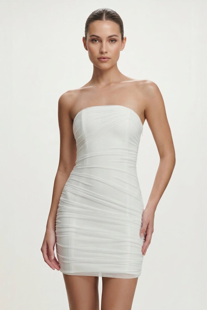 Ivory Strapless Sheath Ruched Graduation Dress - KissProm