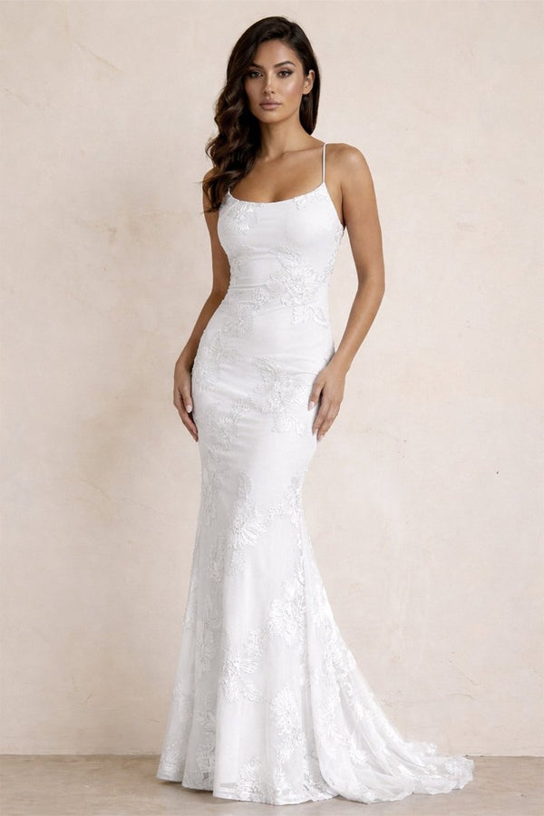 Sky Blue Spaghetti Straps Mermaid Tulle Long Prom Dresses With Appliques – Prom Dress by KissProm | Available at KissProm