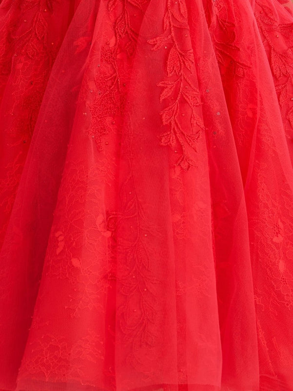 Yasmin | A - line Red Sweetheart Appliques Lace Homecoming Dress With Corset Back - KissProm