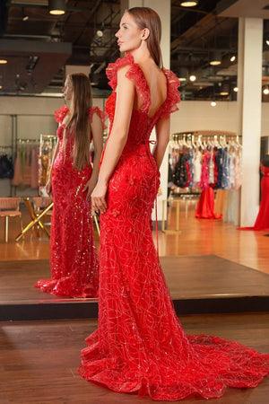Yellow Ruffle Straps 3D Flower Mermaid Long Prom Dress – Prom Dress by KissProm | Available at KissProm
