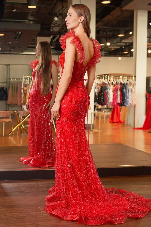 Yellow Ruffle Straps 3D Flower Mermaid Long Prom Dress – Prom Dress by KissProm | Available at KissProm