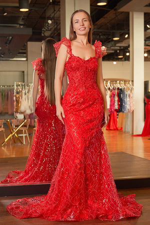 Yellow Ruffle Straps 3D Flower Mermaid Long Prom Dress – Prom Dress by KissProm | Available at KissProm