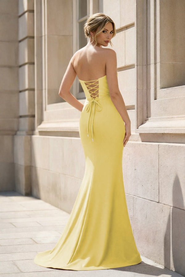 Fuchsia Strapless Mermaid Satin Long Prom Dresses With Beading - KissProm