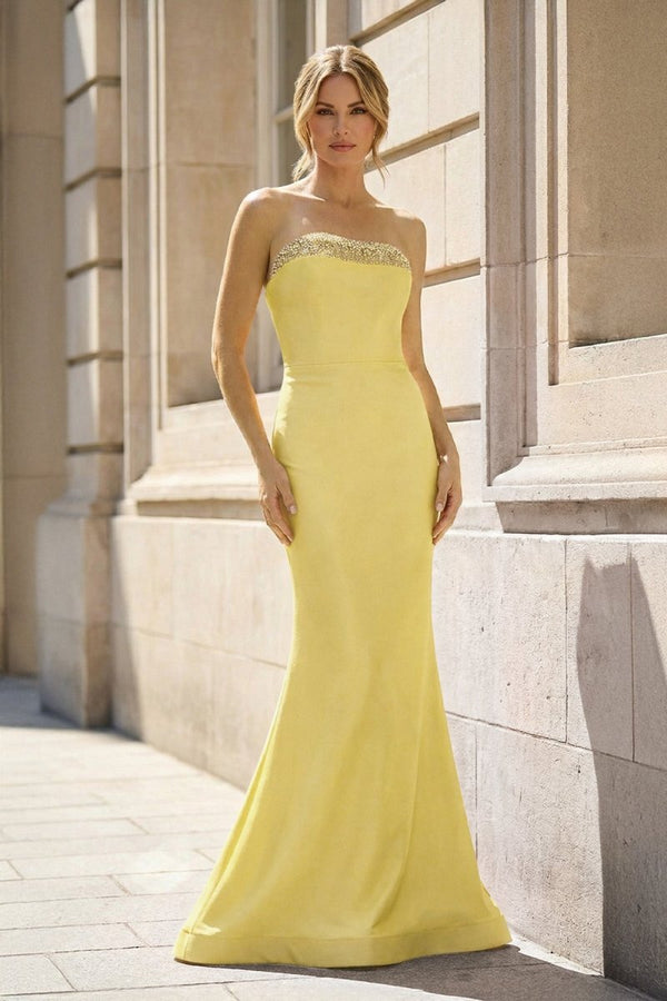 Fuchsia Strapless Mermaid Satin Long Prom Dresses With Beading - KissProm