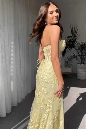 Mermaid Strapless Corset Lace Prom Dress with Slit – Prom Dress by KissProm | Available at KissProm