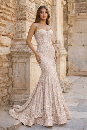 Mermaid Spaghetti Straps Sky Blue Sequins Prom Dresses - KissProm