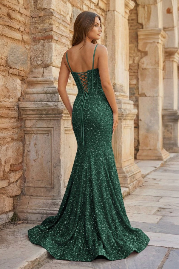 Mermaid Spaghetti Straps Sky Blue Sequins Prom Dresses - KissProm